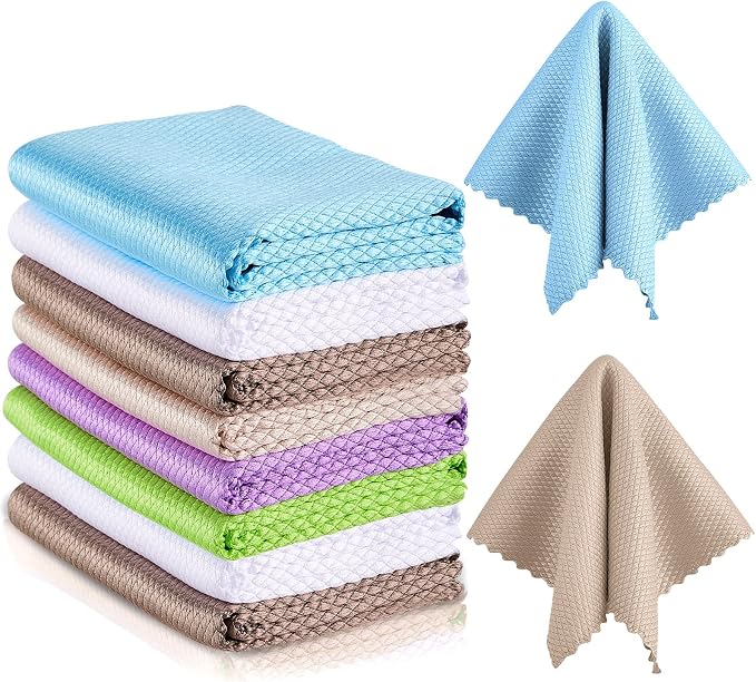 9 Pieces Fish Scale Cloth Microfiber Cleaning Nanoscale Glass Cleaning Cloth by Patelai