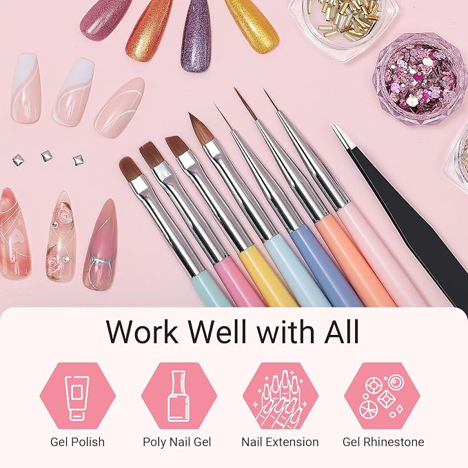 AIRSEE Gel Polish Nail Art Brushes set, DIY Manicure Tools Gift - Image 7