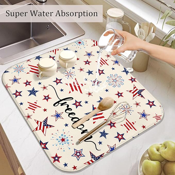 4th of July Dish Drying Mat for Kitchen Counter, Independence Day Stars - Image 5