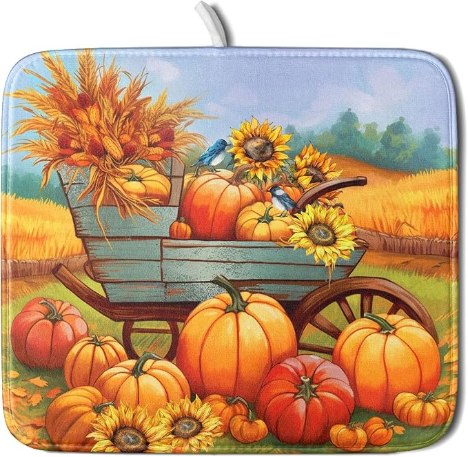 Thanksgiving Autumn Harvest Pumpkin Dish Drying Mat by Sweetshow
