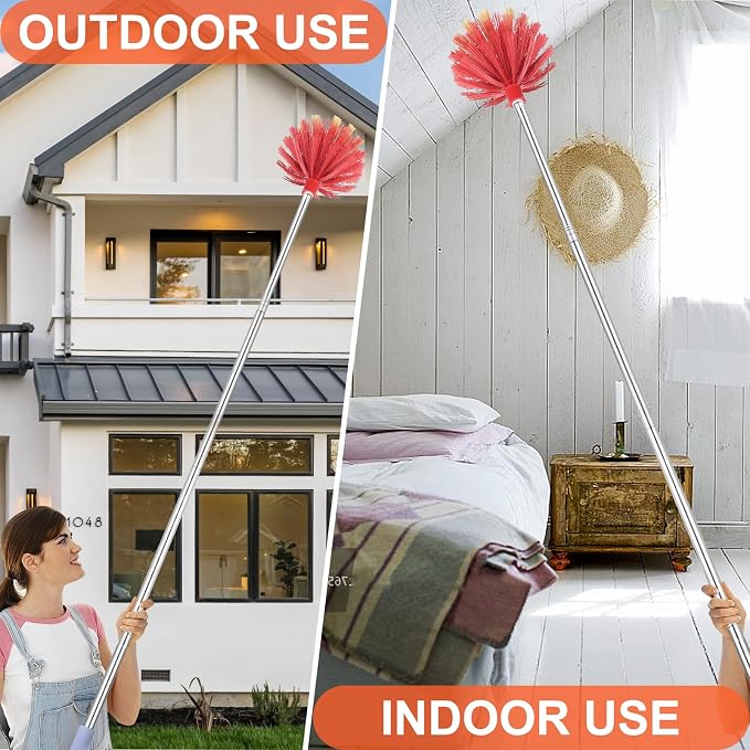 Cobweb Duster with Extension Pole, Washable Duster with Medium-Stiff Bristles - Image 3
