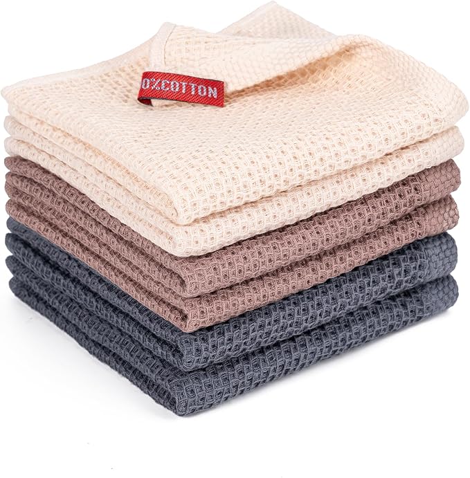 BOOMIBOO 6-Pack Kitchen Dish Cloths, 100% Cotton Waffle Weave, Ultra Soft by BOOMIBOO