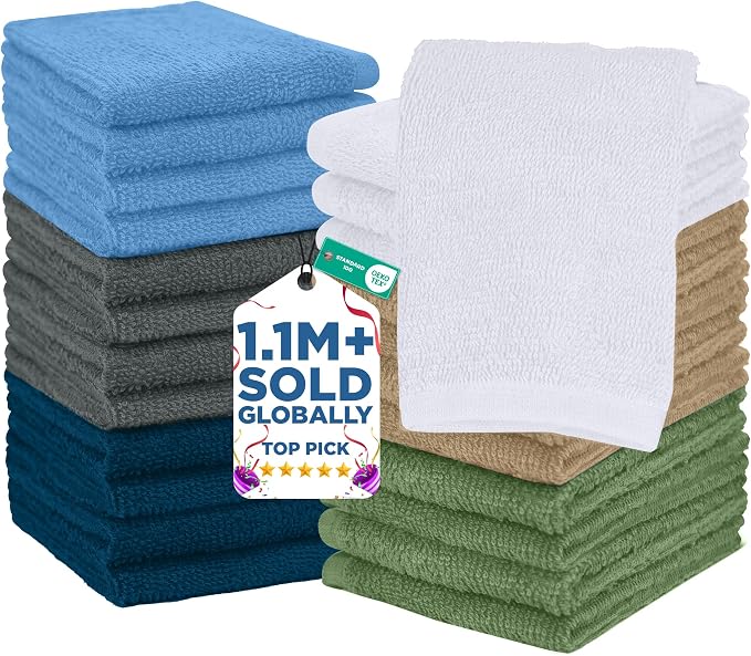 DAN RIVER 24 Pack Wash Cloths for Showering by DanRiver