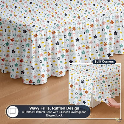 Cottington Lane Ruffled Bed Skirt King Size with Split Corner, Brushed Microfiber Hotel Quality Dust Ruffle, 15 Inch Drop Gathered Bedskirt, Soft, Stylish, Shrink & Fade Resistant, Rainbow Splash