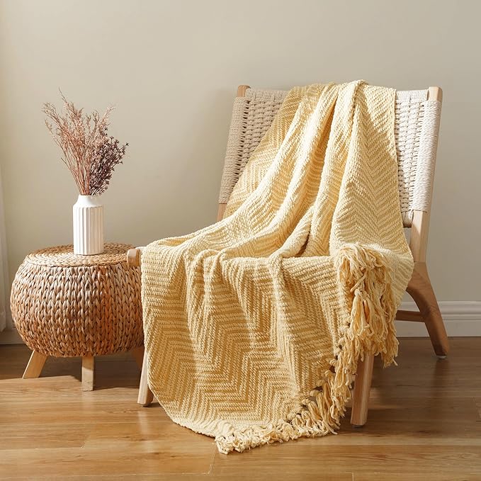 BATTILO HOME Gold Throw Blanket for Couch, Fall Decor Blankets & Throws, Fall Throw Blanket for Autumn Halloween Decoration, Yellow Throw Blankets for Bed Sofa, 50"x60"