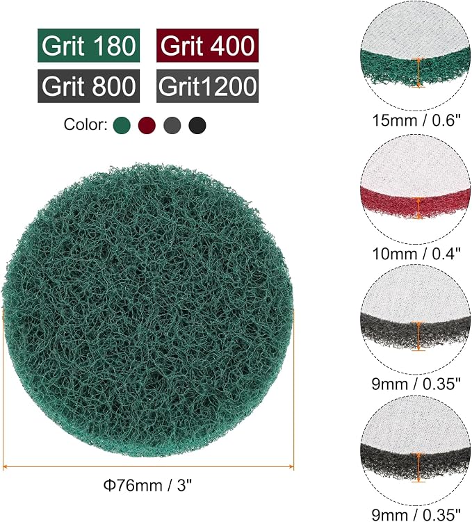 HARFINGTON 4pcs Scrubber Scouring Pads 180 400 800 1200 Grits 3 Inch Drill - Image 2