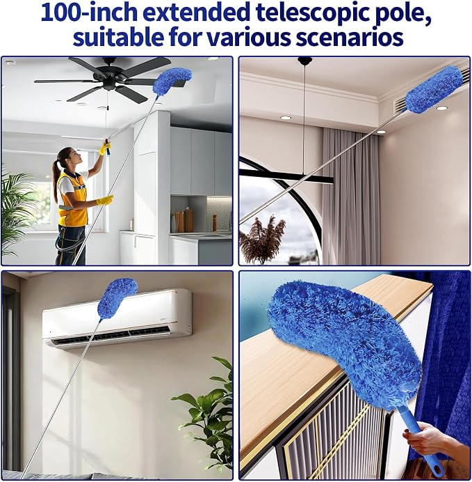 Cobweb Duster with Extension Pole, Washable Cleaning Duster Set with 2 Duster - Image 6