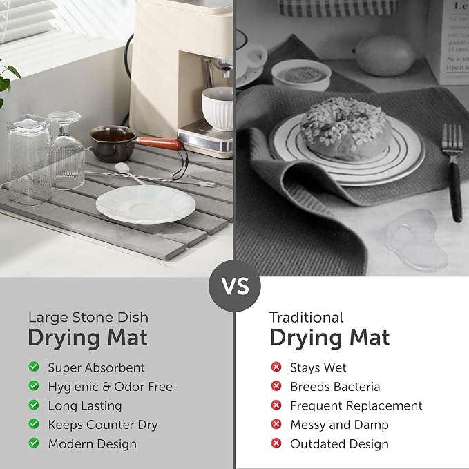 Large Stone Dish Drying Mat for Kitchen Counter, Foldable Water Absorbing - Image 8