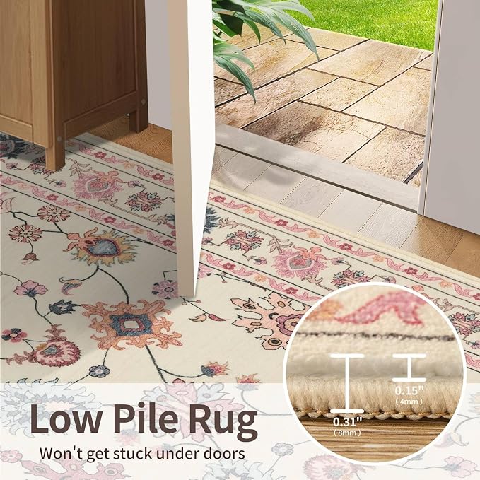 2x6 Floral Runner Rug, Washable Runners - Image 6