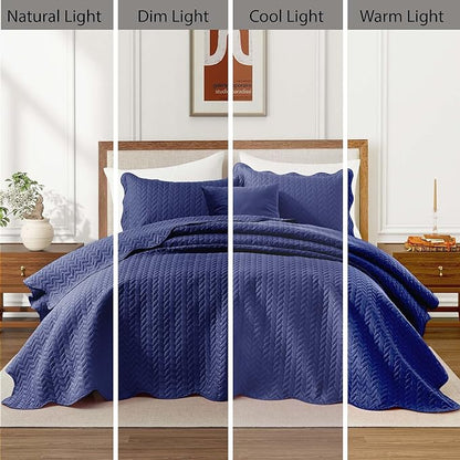 IR Imperial Rooms Twin Quilt Bedding Set (68” x 86”) - Bulk Pack of 10 Wholesale for Hotels, Guest Bedroom & Airbnbs - Lightweight Microfiber Reversible Embossed Quilts Bedspreads (Navy)