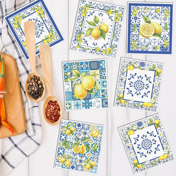 Blue Tiles Lemons Swedish Dishcloths, 6 Pack Reusable Swedish Dish Cloths - Image 5