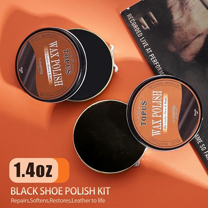 Topus 8 Pieces Shoe Polish Kit, Includes 2Pcs 1.4Oz Brown Shoe Wax, 3 Pieces - Image 2