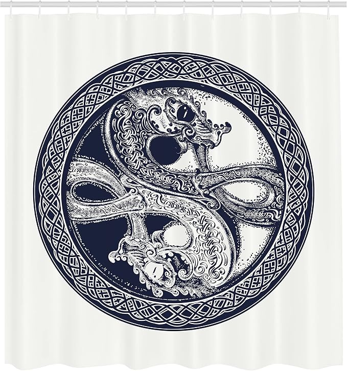 Ambesonne Celtic Dragon Shower Curtain, Mystic Yin Yang Creatures in Round Frame - Image 2