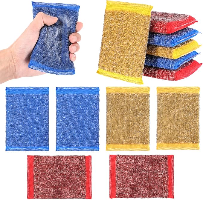 6 Pack Steel Wool Scrubber Sponges, Heavy Duty Stainless Steel Scouring Pads by Telooco