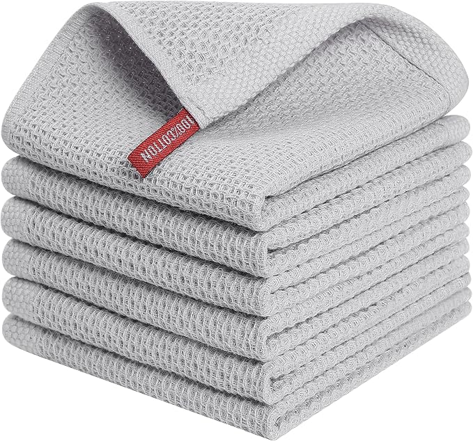 Kitinjoy 100% Cotton Kitchen Dish Cloths, 6 Pack Waffle Weave Ultra Soft by Kitinjoy