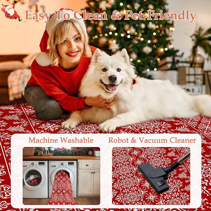 5x7 Area Rug Red Christmas Living Room Carpet Xmas Holiday Decor Bedroom Carpet - Image 2