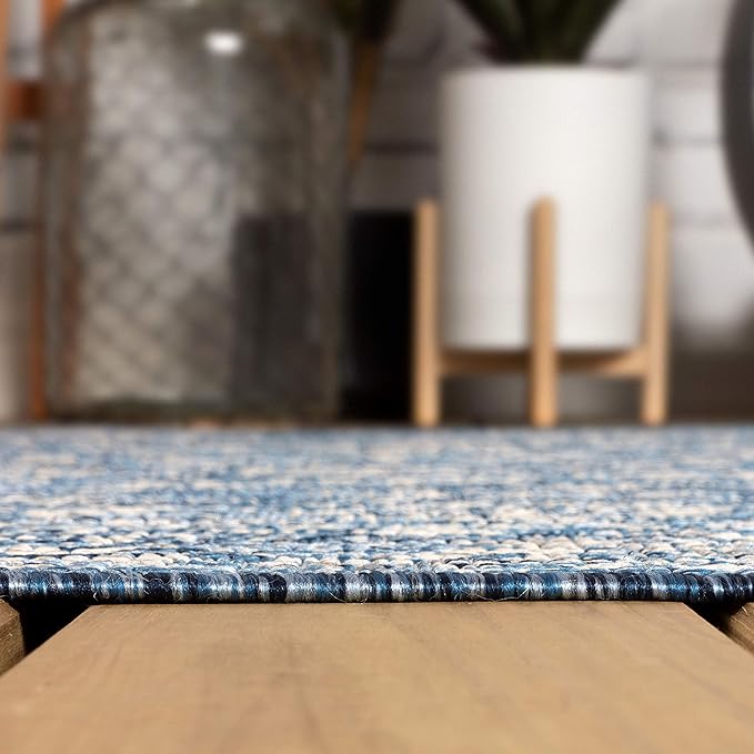 JONATHAN Y Weave Floral Indoor Outdoor Square Area Rug 3X3 Navy/Gray, Tela Bohemian Textured for Backyard, Patio, Porch, Easy-Cleaning, High Traffic, Pet-Friendly, Non-Shedding (SMB100B-3SQ)