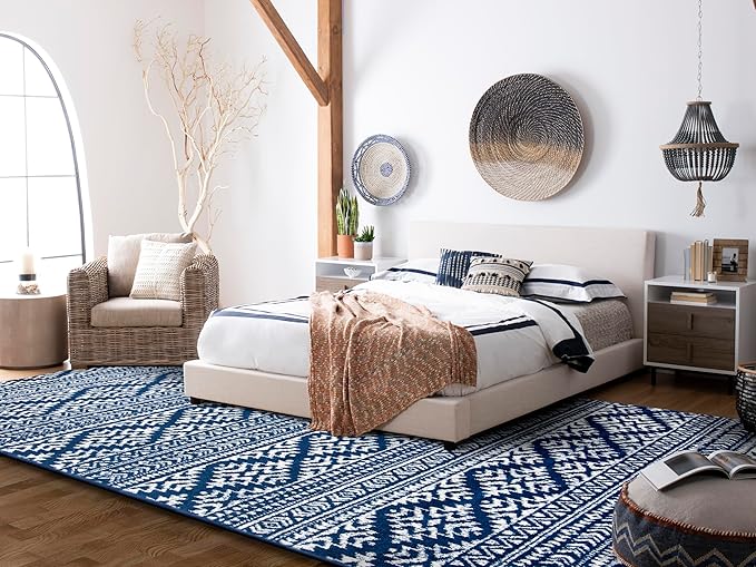 SAFAVIEH Area Rug 12x18 - Tulum Collection - Large - Navy & Ivory, Moroccan Boho Tribal Design, Non-Shedding & Easy to Clean, Ideal for Living Room, Bedroom, Dining Space (TUL272N)