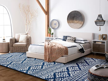 SAFAVIEH Area Rug 12x18 - Tulum Collection - Large - Navy & Ivory, Moroccan Boho Tribal Design, Non-Shedding & Easy to Clean, Ideal for Living Room, Bedroom, Dining Space (TUL272N)