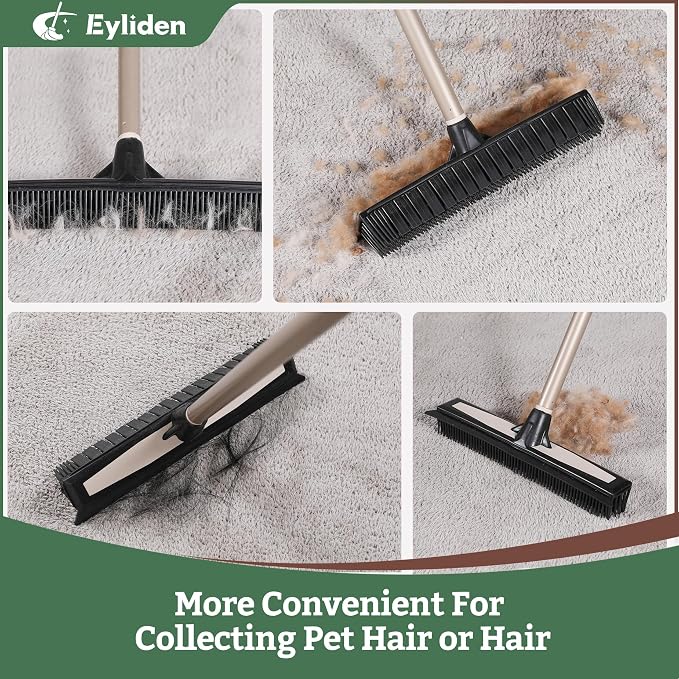 Eyliden Rubber Carpet Rake for Pet Hair, 2-in-1 Push Broom - Image 2