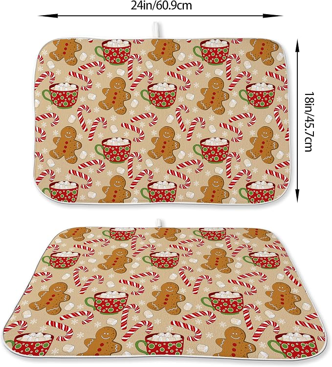 Christmas Dish Drying Mats 18x24 Inch Candy Cane Snowflake Gingerbread Man - Image 2