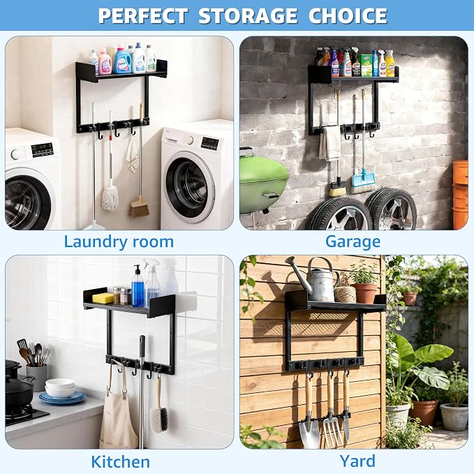 Broom Holder Wall Mount, Heavy Duty Iron Utility Rack - Image 6