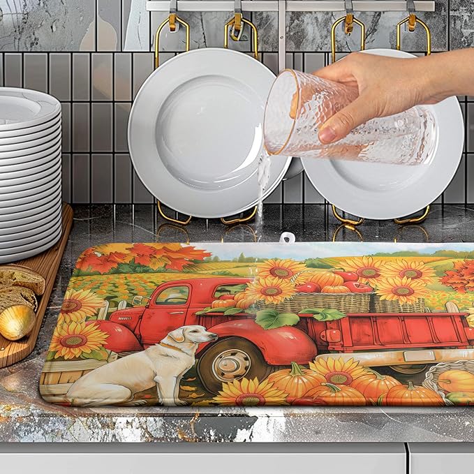 Sunflower Dish Drying Mat Pumpkin Fall Dish Drying Pad Thanksgiving Kitchen - Image 4