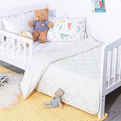 NTBAY Down Alternative Oversized Toddler Comforter, Super Soft and Warm Solid Color Baby Crib Quilted Blanket, 43x60 inches, White
