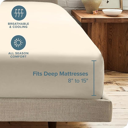 Bare Home 2-Pack Fitted Bottom Sheets Short Queen - Premium 1800 Ultra-Soft Wrinkle Resistant Microfiber - Deep Pocket (Short Queen, Sand)