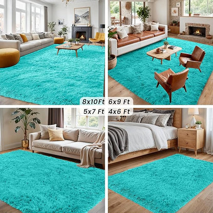 5x7 Area Rugs for Living Room Rug: Soft Fluffy Shag Teal Blue Rugs for Bedroom, Non-Slip Large Fuzzy Plush Rug Indoor Floor Carpet for Nursery Kids Boys Girls Room, Dorms, Playroom, Modern Home Decor