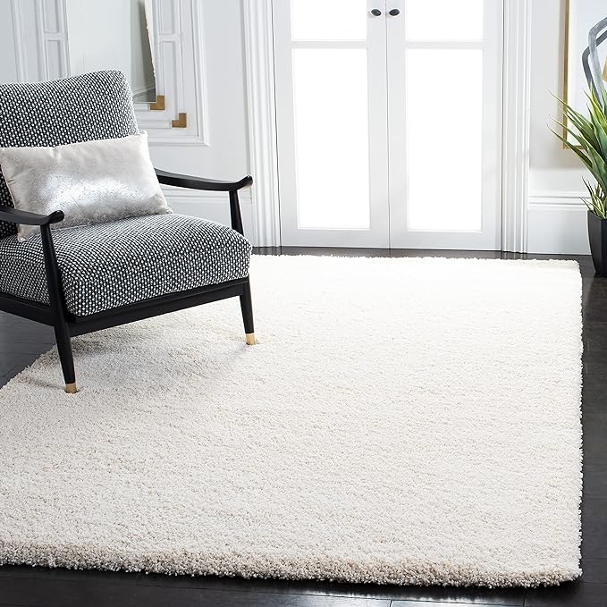 SAFAVIEH Milan Shag Collection Area Rug - 4' Square, Ivory, Solid Design, Non-Shedding & Easy Care, 2-inch Thick Ideal for High Traffic Areas in Living Room, Bedroom (SG180-1212)