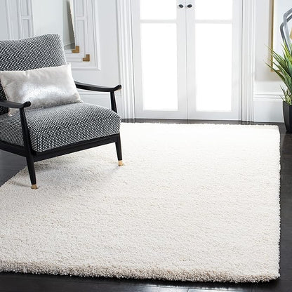 SAFAVIEH Milan Shag Collection Area Rug - 4' Square, Ivory, Solid Design, Non-Shedding & Easy Care, 2-inch Thick Ideal for High Traffic Areas in Living Room, Bedroom (SG180-1212)