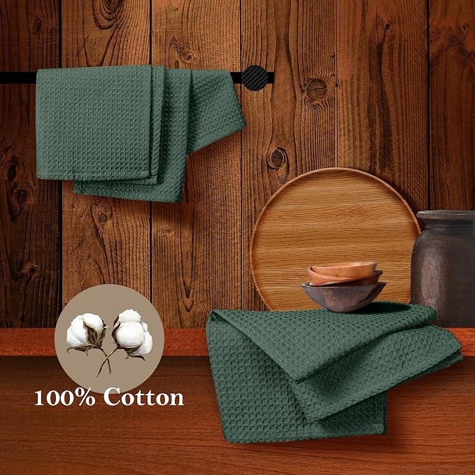Olive Green Waffle Dishcloths, 100% Cotton, Quick Drying, Machine Washable - Image 4