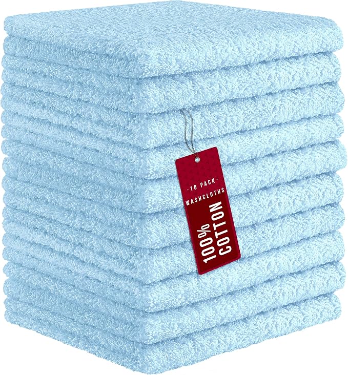 DecorRack 10 Pack 100% Cotton Wash Cloth, Luxurious Soft, 12 x 12 inch Ultra by DecorRack