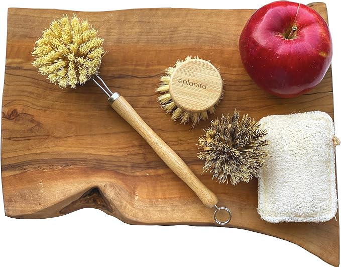 eplanita Natural Dish Brush, 3 Replacement Heads, Kitchen Eco Bamboo Scrubber - Image 4