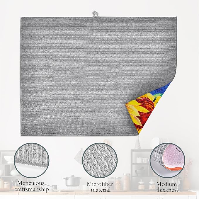 Sunflowers Dish Drying Mat, Modern Art Drying Rack Pad Countertop Dishes Ultra - Image 4