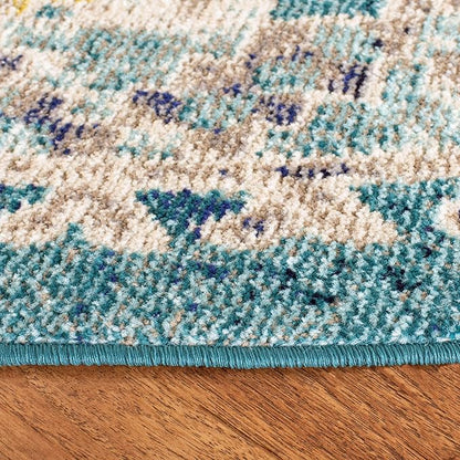 SAFAVIEH Madison Collection 5' Round Dark Blue / Yellow MAD418N Boho Diamond Distressed Non-Shedding Dining Room Entryway Foyer Living Room Bedroom Area Rug