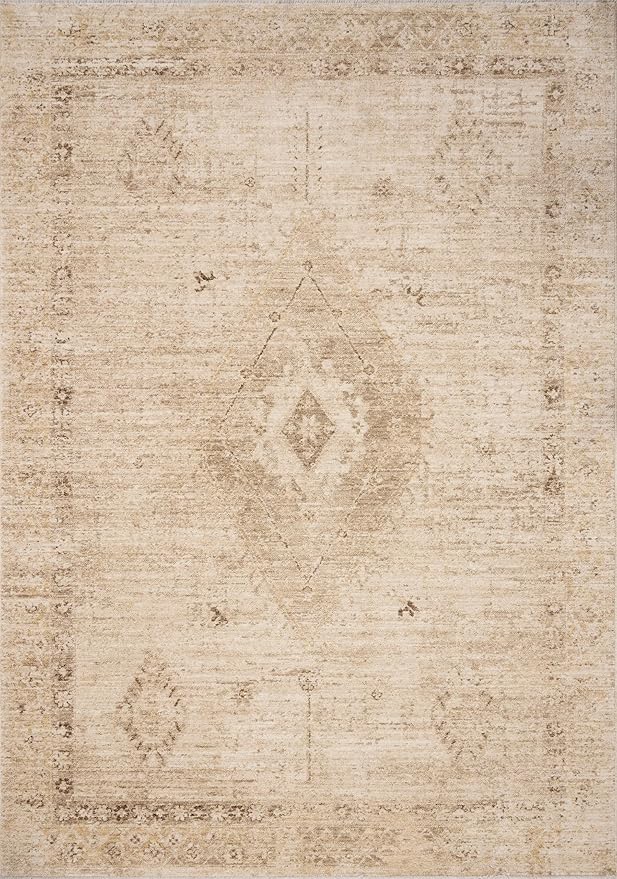 Loloi Chris Loves Julia Palma Collection PLM-06 Natural/Smoke 7'-10" x 10' Fringe Area Rug Vintage Style Boho Living Room Bedroom Carpet