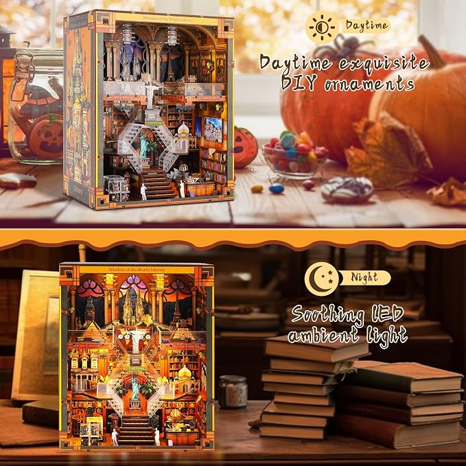 Book Nook Kits for Adults – The World Library Booknook – 3D Wooden Puzzle - Image 5