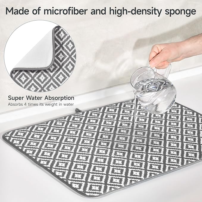 Subekyu 2 Pack Dish Drying Mat, 24*18 inch Ultra Absorbent Microfiber Dishes - Image 4
