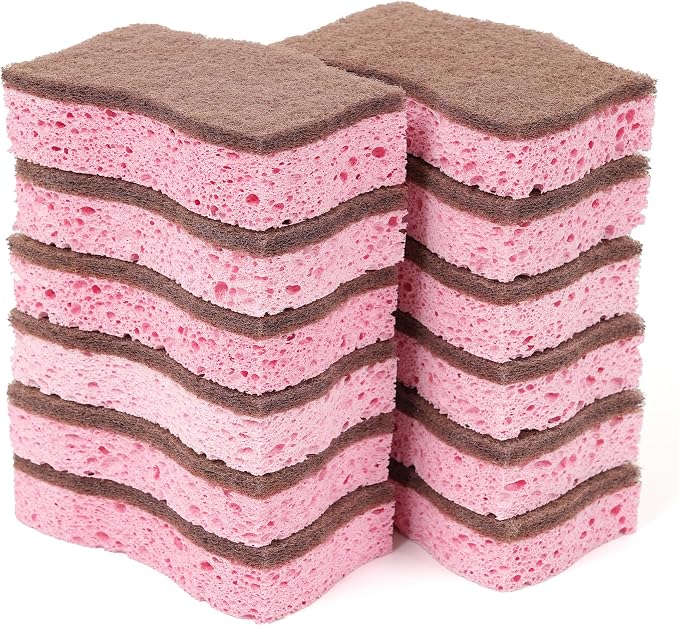 Kitchen Sponges – 12 Pack – Non-Scratch Dual-Sided Cellulose Scrub Sponges by Unknown