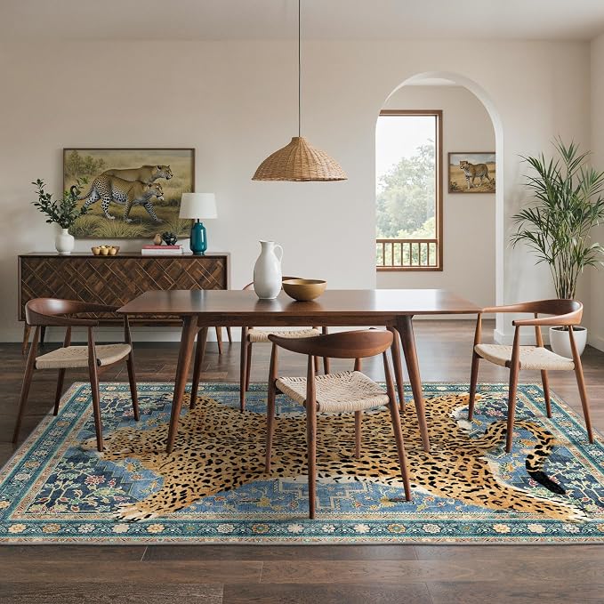 Bavni 6x9 Leopard Rug, Machine Washable Cheetah Animal Print Low Pile Boho - Image 3