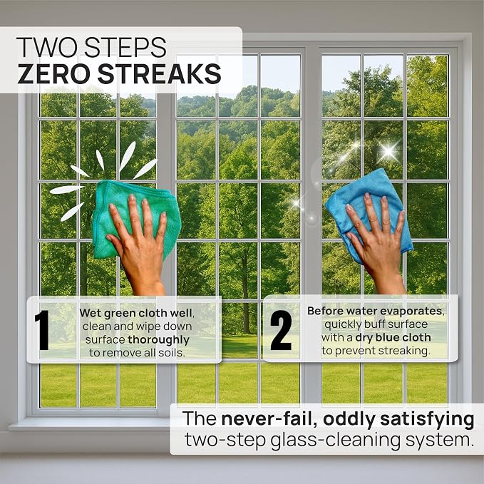 Claro 2 Step Glass Cleaning Cloth 8-Pack – Green Wet & Blue Dry Microfiber - Image 4