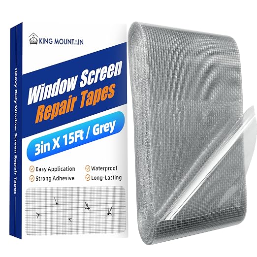 KING MOUNTAIN Grey Window Screen Repair Tape, 3inX15FT Heavy Duty Screen Repair by ForABetterHomeLife