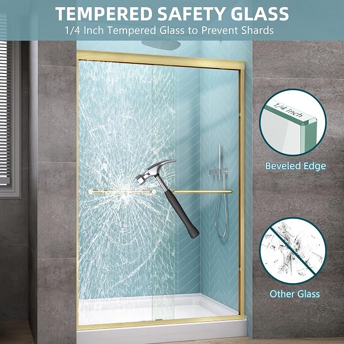 GETPRO Sliding Shower Door 44-48 in. W x 72 in. H Semi-Frameless Bypasss Double - Image 3
