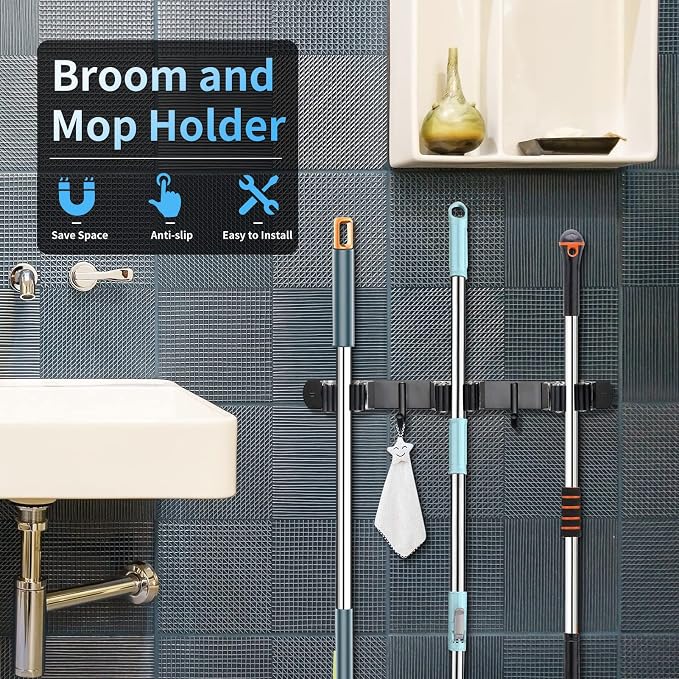 Huryfox Heavy-Duty Stainless Steel Broom Holder, Wall Mount, 1-4 cm Diameter - Image 3