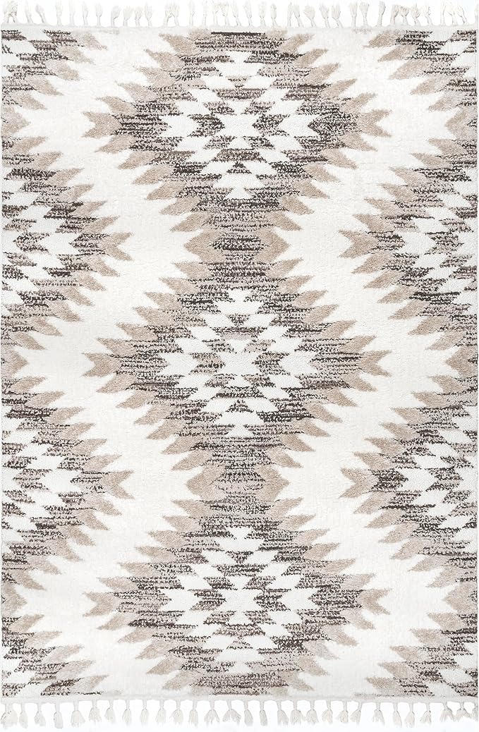 nuLOOM Adelade Beige/Ivory, 8'10" x 12', Southwestern, Shaggy, Soft and Cozy, High Traffic, Stain Resistant Area Rug for Bedroom, Living Room, Dining Space, Den, Foyer, Entryway