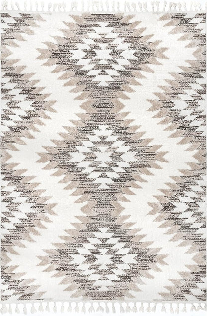 nuLOOM Adelade Beige/Ivory, 8'10" x 12', Southwestern, Shaggy, Soft and Cozy, High Traffic, Stain Resistant Area Rug for Bedroom, Living Room, Dining Space, Den, Foyer, Entryway