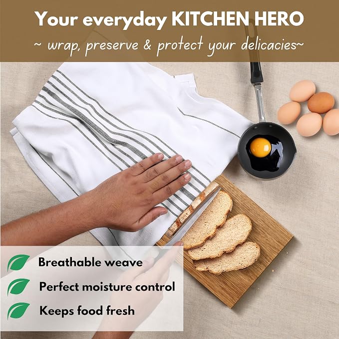 Native Fab Black Stripe Kitchen Towels 12 Pack Herringbone Scandia Weave 16"x26" - Image 5
