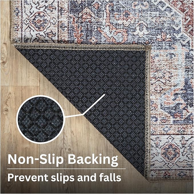 Bloom Rugs Washable Non-Slip 9' x 12' Rug - Red/Blue Traditional Medallion Area Rug for Living Room, Bedroom, Dining Room, and Kitchen - Exact Size: 9' x 12'